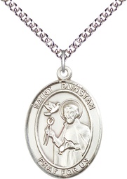 [7355SS/24SS] Sterling Silver Saint Dunstan Pendant on a 24 inch Sterling Silver Heavy Curb chain