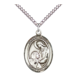 [7359SS/24SS] Sterling Silver Saint Paula Pendant on a 24 inch Sterling Silver Heavy Curb chain