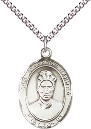 [7360SS/24SS] Sterling Silver Saint Josephine Bakhita Pendant on a 24 inch Sterling Silver Heavy Curb chain