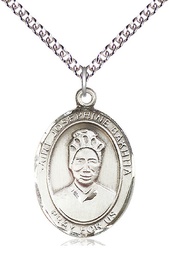 [7360SS/24SS] Sterling Silver Saint Josephine Bakhita Pendant on a 24 inch Sterling Silver Heavy Curb chain