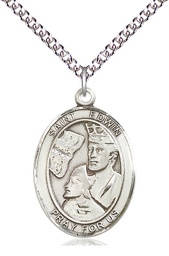 [7361SS/24SS] Sterling Silver Saint Edwin Pendant on a 24 inch Sterling Silver Heavy Curb chain