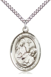 [7364SS/24SS] Sterling Silver Saint Fina Pendant on a 24 inch Sterling Silver Heavy Curb chain