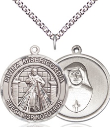 [7366RDSPSS/24SS] Sterling Silver Divina Misericordia Pendant on a 24 inch Sterling Silver Heavy Curb chain