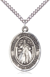 [7366SPSS/24SS] Sterling Silver Divina Misericordia Pendant on a 24 inch Sterling Silver Heavy Curb chain
