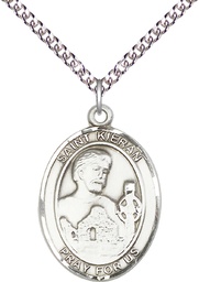 [7367SS/24SS] Sterling Silver Saint Kieran Pendant on a 24 inch Sterling Silver Heavy Curb chain