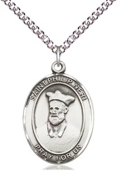 [7369SS/24SS] Sterling Silver Saint Philip Neri Pendant on a 24 inch Sterling Silver Heavy Curb chain