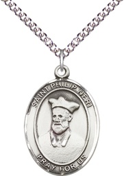 [7369SS/24SS] Sterling Silver Saint Philip Neri Pendant on a 24 inch Sterling Silver Heavy Curb chain