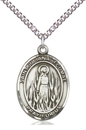 [7372SS/24SS] Sterling Silver Saint Juliana Pendant on a 24 inch Sterling Silver Heavy Curb chain