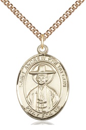 [7373GF/24GF] 14kt Gold Filled Saint Andrew Kim Taegon Pendant on a 24 inch Gold Filled Heavy Curb chain