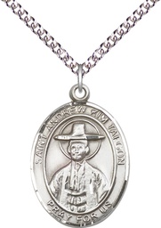 [7373SS/24SS] Sterling Silver Saint Andrew Kim Taegon Pendant on a 24 inch Sterling Silver Heavy Curb chain