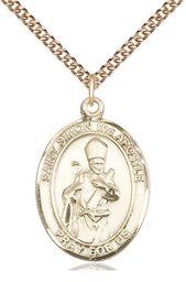 [7375GF/24GF] 14kt Gold Filled Saint Simon Pendant on a 24 inch Gold Filled Heavy Curb chain