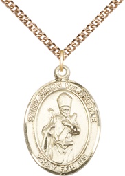 [7375GF/24GF] 14kt Gold Filled Saint Simon Pendant on a 24 inch Gold Filled Heavy Curb chain