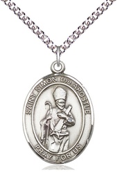 [7375SS/24SS] Sterling Silver Saint Simon Pendant on a 24 inch Sterling Silver Heavy Curb chain