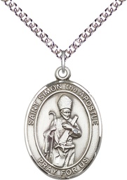 [7375SS/24SS] Sterling Silver Saint Simon Pendant on a 24 inch Sterling Silver Heavy Curb chain