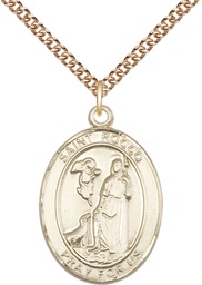 [7377GF/24GF] 14kt Gold Filled Saint Rocco Pendant on a 24 inch Gold Filled Heavy Curb chain