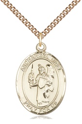 [7378GF/24GF] 14kt Gold Filled Saint Uriel the Archangel Pendant on a 24 inch Gold Filled Heavy Curb chain