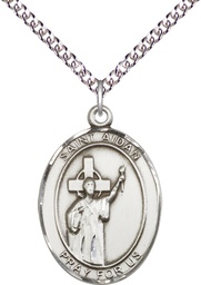 [7381SS/24SS] Sterling Silver Saint Aidan of Lindesfarne Pendant on a 24 inch Sterling Silver Heavy Curb chain