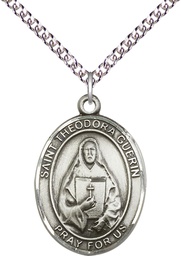 [7382SS/24SS] Sterling Silver Saint Theodora Pendant on a 24 inch Sterling Silver Heavy Curb chain
