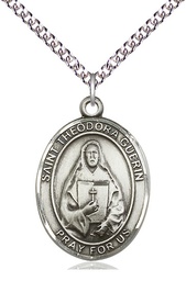 [7382SS/24SS] Sterling Silver Saint Theodora Pendant on a 24 inch Sterling Silver Heavy Curb chain