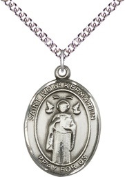 [7384SS/24SS] Sterling Silver Saint Ivo Pendant on a 24 inch Sterling Silver Heavy Curb chain