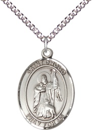 [7386SS/24SS] Sterling Silver Saint Drogo Pendant on a 24 inch Sterling Silver Heavy Curb chain