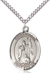 [7386SS/24SS] Sterling Silver Saint Drogo Pendant on a 24 inch Sterling Silver Heavy Curb chain