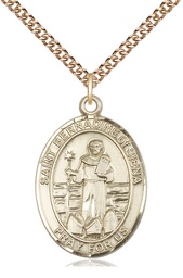 [7387GF/24GF] 14kt Gold Filled Saint Bernadine of Sienna Pendant on a 24 inch Gold Filled Heavy Curb chain