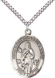 [7388SS/24SS] Sterling Silver Our Lady of Assumption Pendant on a 24 inch Sterling Silver Heavy Curb chain