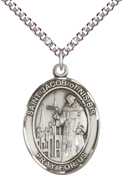 [7392SS/24SS] Sterling Silver Saint Jacob of Nisibis Pendant on a 24 inch Sterling Silver Heavy Curb chain