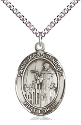 [7392SS/24SS] Sterling Silver Saint Jacob of Nisibis Pendant on a 24 inch Sterling Silver Heavy Curb chain
