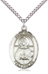 [7396SS/24SS] Sterling Silver Saint Daria Pendant on a 24 inch Sterling Silver Heavy Curb chain