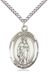 [7398SS/24SS] Sterling Silver Saint Nathanael Pendant on a 24 inch Sterling Silver Heavy Curb chain