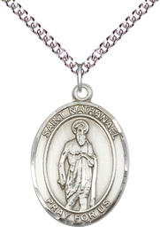 [7398SS/24SS] Sterling Silver Saint Nathanael Pendant on a 24 inch Sterling Silver Heavy Curb chain