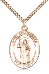 [7399GF/24GF] 14kt Gold Filled Saint Columbkille Pendant on a 24 inch Gold Filled Heavy Curb chain