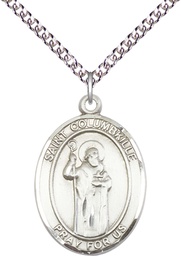 [7399SS/24SS] Sterling Silver Saint Columbkille Pendant on a 24 inch Sterling Silver Heavy Curb chain