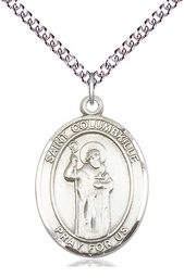 [7399SS/24SS] Sterling Silver Saint Columbkille Pendant on a 24 inch Sterling Silver Heavy Curb chain