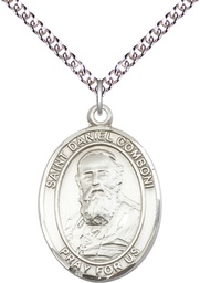 [7400SS/24SS] Sterling Silver Saint Daniel Comboni Pendant on a 24 inch Sterling Silver Heavy Curb chain