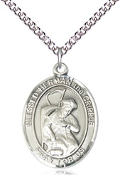 [7403SS/24SS] Sterling Silver Blessed Herman the Cripple Pendant on a 24 inch Sterling Silver Heavy Curb chain