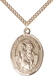 [7410GF/24GF] 14kt Gold Filled Saint Peter St Paul Pendant on a 24 inch Gold Filled Heavy Curb chain