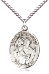 [7410SS/24SS] Sterling Silver Saint Peter St Paul Pendant on a 24 inch Sterling Silver Heavy Curb chain