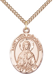[7411GF/24GF] 14kt Gold Filled Saint Lydia Purpuraria Pendant on a 24 inch Gold Filled Heavy Curb chain
