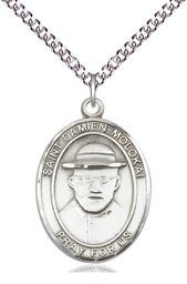 [7412SS/24SS] Sterling Silver Saint Damien of Molokai Pendant on a 24 inch Sterling Silver Heavy Curb chain