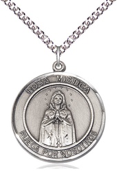 [7413RDSPSS/24SS] Sterling Silver Our Lady Rosa Mystica Pendant on a 24 inch Sterling Silver Heavy Curb chain