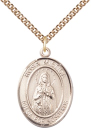 [7413SPGF/24GF] 14kt Gold Filled Rosa Mystica Pendant on a 24 inch Gold Filled Heavy Curb chain
