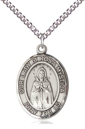 [7413SS/24SS] Sterling Silver Our Lady of Rosa Mystica Pendant on a 24 inch Sterling Silver Heavy Curb chain