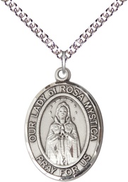 [7413SS/24SS] Sterling Silver Our Lady of Rosa Mystica Pendant on a 24 inch Sterling Silver Heavy Curb chain