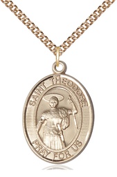 [7415GF/24GF] 14kt Gold Filled Saint Theodore Stratelates Pendant on a 24 inch Gold Filled Heavy Curb chain