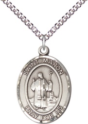 [7417SS/24SS] Sterling Silver Saint Maron Pendant on a 24 inch Sterling Silver Heavy Curb chain