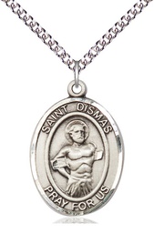 [7418SS/24SS] Sterling Silver Saint Dismas Pendant on a 24 inch Sterling Silver Heavy Curb chain