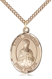 [7419GF/24GF] 14kt Gold Filled Saint Winifred of Wales Pendant on a 24 inch Gold Filled Heavy Curb chain